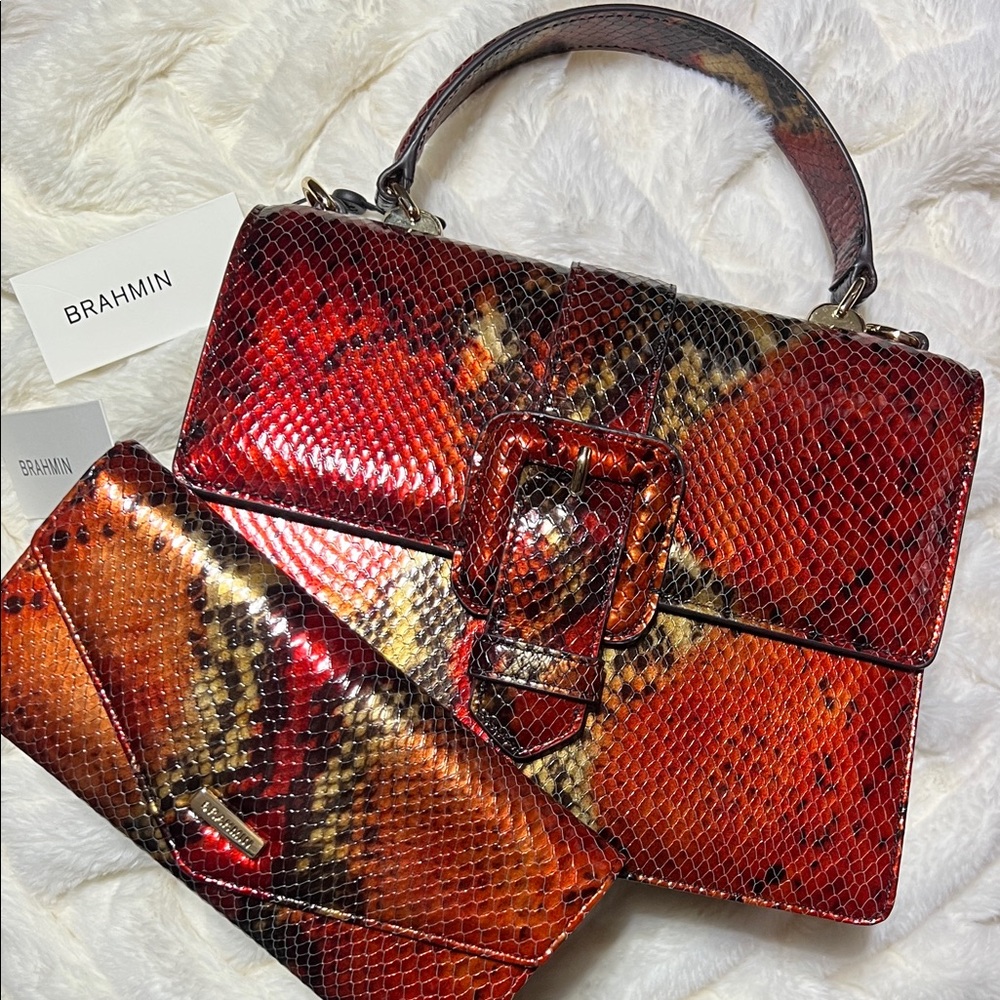 BRAHMIN Mini Francine Satchel with matching Veronica Wallet/Crimson Rosebay NWT - Picture 1 of 15